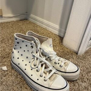 Converse White High-Top Sneakers with Black Star Print
